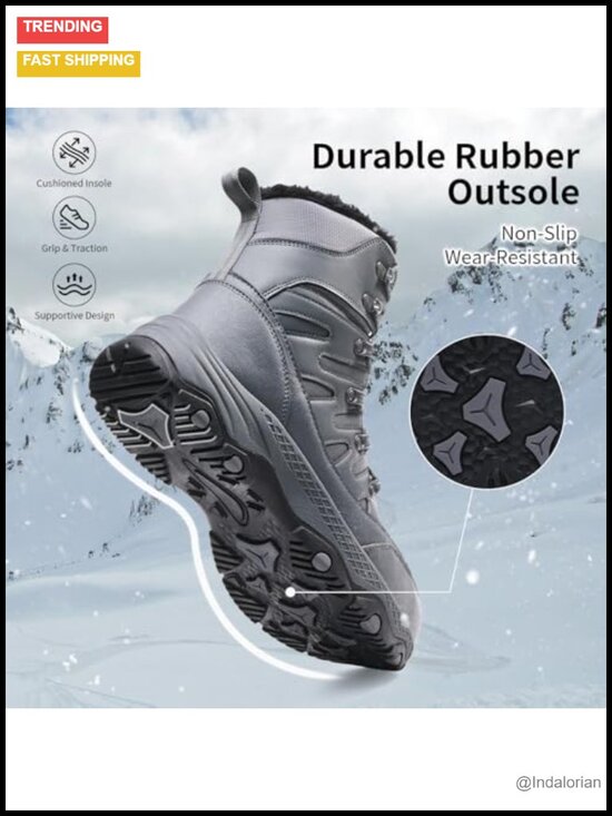 Waterproof Mid Calf Winter Snow Boots Men Fur Lined Non-Slip Hiking main image 5
